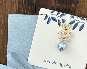 Something Blue Charm for Bride, 14K gold coated with Austrian Crystal Pearl. Gift for Bride. Shoe, Garter or Bouquet Charm. Keepsake Pin