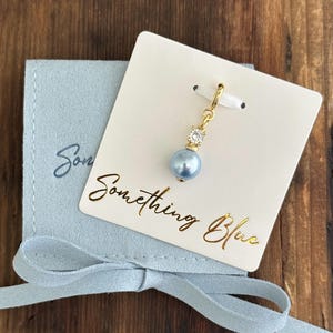 Unique Something Blue Pearl Charm for Bride, 14K gold coated | Austrian Crystal Pearl. Bridal Shower Gift. Shoe, Garter or Bouquet Pin.
