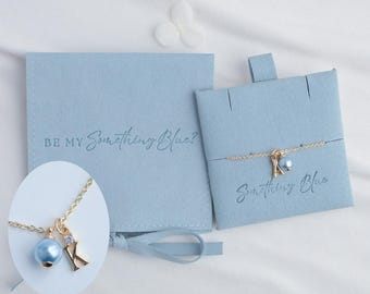 Monogrammed Something Blue Pearl Charm Bracelet for Bridal Party Wedding Personalized Bridesmaid Keepsake Jewelry Be My Something Blue Gift