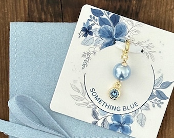 Something Blue Charm for Bride, 14K gold coated with Austrian Crystal Pearl. Gift for Bride. Shoe, Garter or Bouquet Charm. Keepsake Pin