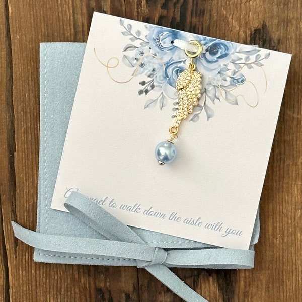 Personalized Something Blue Angel Charm for Bride - 14K Gold Coated. Memorial Gift. Angel from Heaven Charm. Sentimental Remembrance Charm