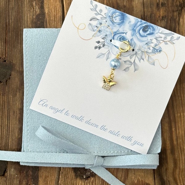 Personalized Something Blue Angel Charm for Bride - 14K Gold Coated. Memorial Gift. Angel from Heaven Charm. Sentimental Remembrance Charm