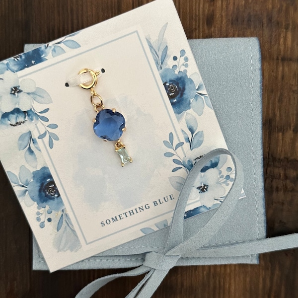 Something Blue Charm for Bride, Austrial Crystal Pearl with tiny blue zircon - Great Bridal Shower Gift. Shoe, Garter or Bouquet Pin.