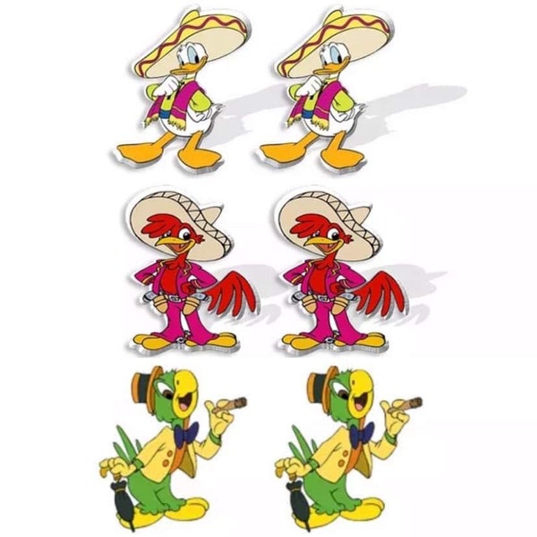 Three Caballeros Character Stud Earrings \ Iconic Disney Bird Band Inspired Jewelry \ Donald Duck Jose Carioca Panchito Pistoles Music Gift