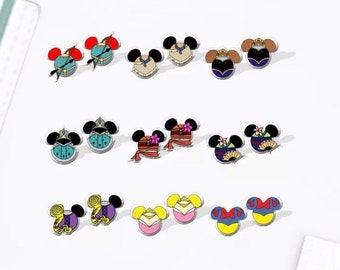 Princess Mickey Mouse Head Character Stud Earrings \Disney Movie Inspired Jewelry\ Mulan Tiana Pocahontas Moana Anna Elsa Cinderella Tink