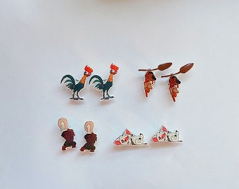 Moana Character Stud Acrylic Earrings /Disney Princess Movie Inspired Jewelry/ Hei Hei Chicken Pua Pig Sidekicks Maui God Polynesian Resort