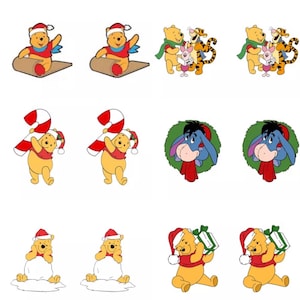 くまのプーさんと仲間たちのクリスマス アクリル スタッド イヤリング \ プーさん風の漫画ジュエリー \ ピグレット ティガー イーヨーのクリスマスプレゼント
