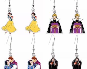 Snow White and the Seven Dwarfs Character Hook Earrings \ Classic Disney Princess Movie Inspired Jewelry \ Prince Florian Evil Queen Gifts