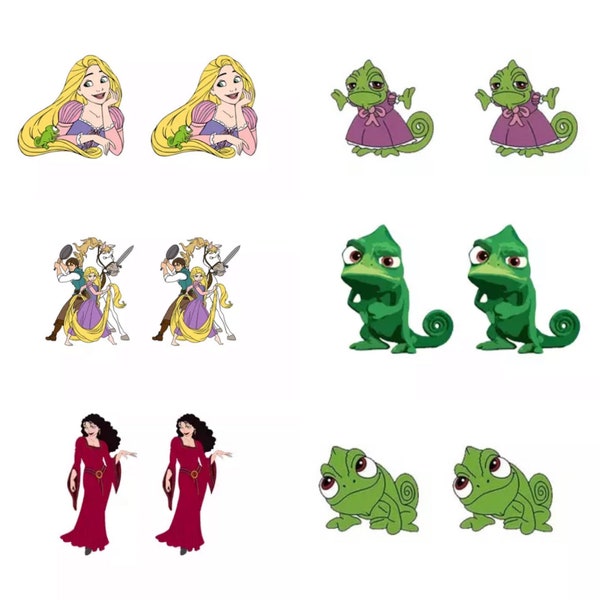 Tangled Character Stud Earrings \ Disney Princess Movie Inspired Jewelry \ Rapunzel Mother Gothel Flynn Rider Pascal Maximus Gifts