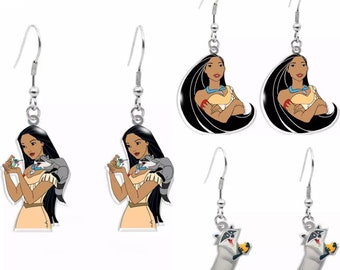 Pocahontas Character Hook Earrings \ 90s Disney Princess Movie Inspired Jewelry \ Meeko Flit John Smith Grandmother Willow Stocking Stuffers