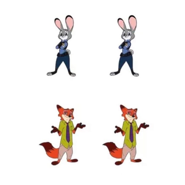 Zootopia Character Stud Earrings Set \ Animal Disney Movie Inspired Jewelry \ Judy Hopps Rabbit Nick Wilde Fox Buddy Cop Stocking Stuffers