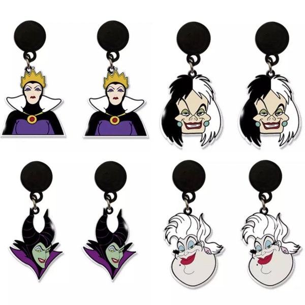 Villains Character Stud Drop Earrings \ Disney Villains Movie Inspired Jewelry \ Ursula Maleficent Cruella de Vil Evil Queen Princess Gifts