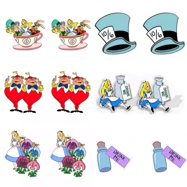 Alice in Wonderland Character Stud Earrings \ Disney Movie Inspired Jewelry \ Queen of Hearts Mad Hatter Tweedle Dee Tweedle Dum Teacup Ride