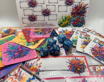 Color Me Rich-game | 12 randomizer- en 18 kleurenkaarten | Dobbelstenen D4 D6 D8 D10 D12 D20 | Flipbook met geldhouder | Spelbord | Beschrijving lezen: