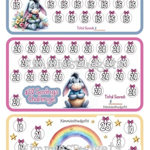 Risparmio di 10 e 20 dollari su Eeyore / Mini sfide di risparmio di Winnie the Pooh / Include 3 mini sfide di risparmio / Download immediato del PDF