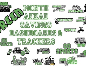 Month Ahead Savings (Green) 20 Dashboards & 20 Trackers | Summary Expense Tracker | Fits A5 and A6 | Instant Digital Download