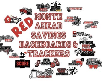 Économies d'un mois à l'avance (RED) Plus de 20 tableaux de bord et plus de 20 trackers | Suivi récapitulatif des dépenses | Convient aux formats A5 et A6 | Téléchargement numérique instantané