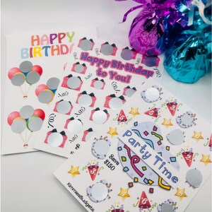 Sfida di risparmio con gratta e vinci / Gratta e vinci per feste di compleanno / Gratta e risparmia / Tempo di festa / Buon compleanno / Scatola regalo rosa