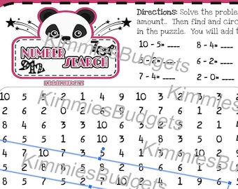 Numbers Search Game | Girl Math | Kids Savings Challenge Game | Formatted for A5 | Instant Digital Download