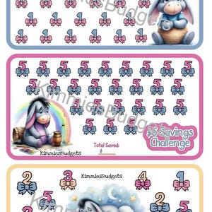 Ahorros de 1 y 5 dólares de Eeyore / Minidesafíos de ahorro de Winnie The Pooh / Incluye 3 minidesafíos de ahorro / Descarga instantánea en PDF