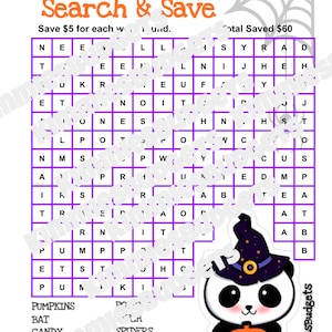 Pandaween Search & Save | Halloween Savings Challenge | Word Search | Instant PDF Download