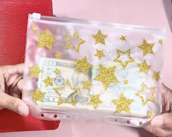 Envelope para dinheiro com zíper, tamanho A6 e A5, decorado com estrelas | Produto físico