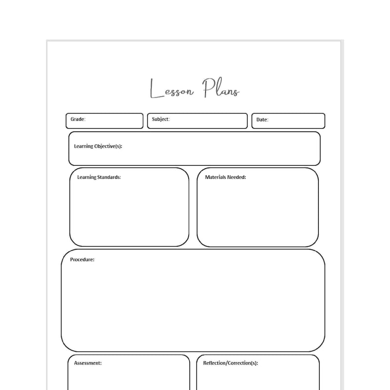 Lesson Blank Plan Template - Etsy
