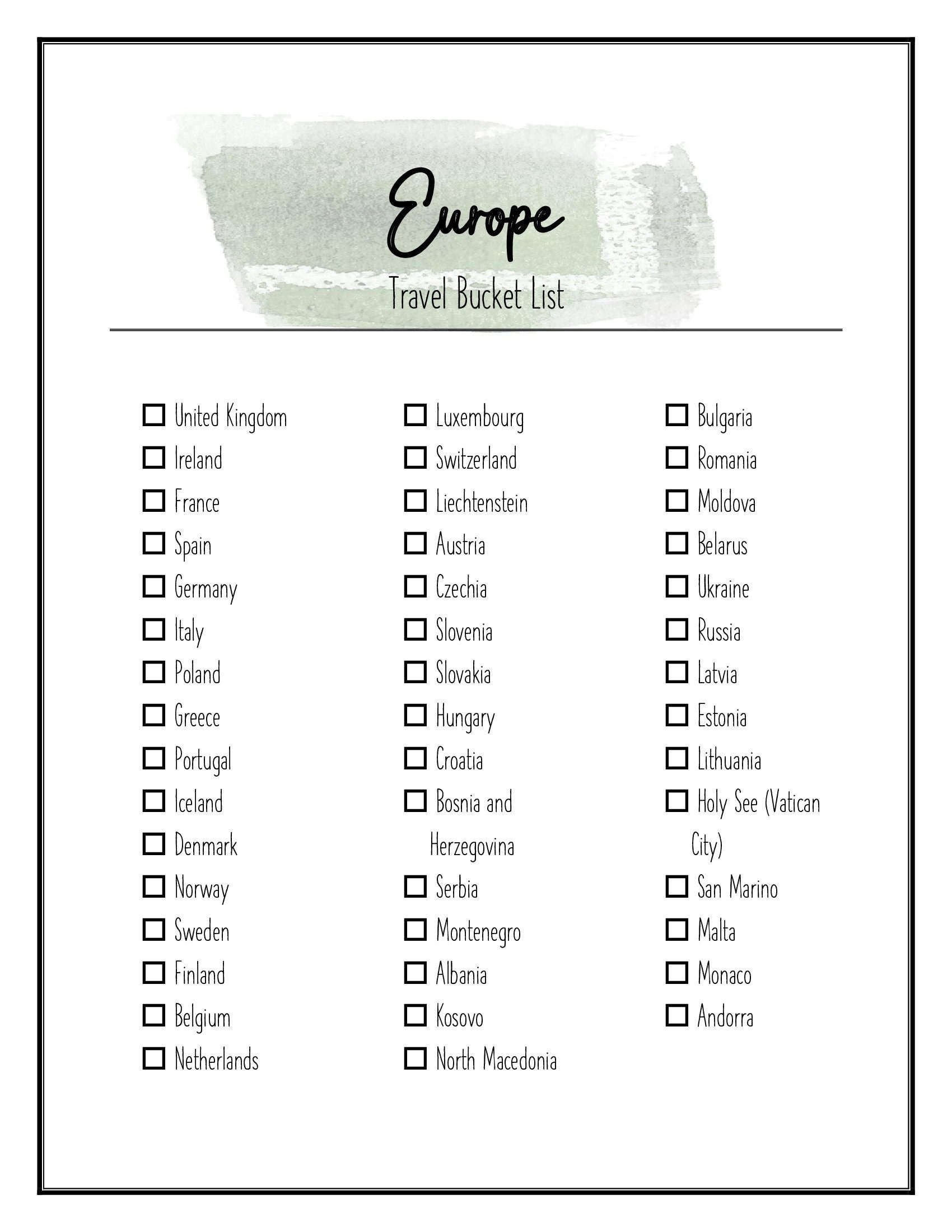 Europe Country Checklist Etsy