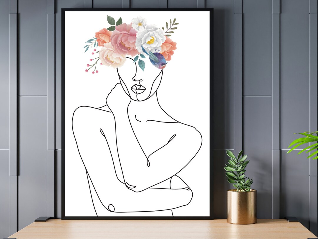 Flower Woman Art, Bedroom Wall Art, Bedroom Wall Decor, Female Line