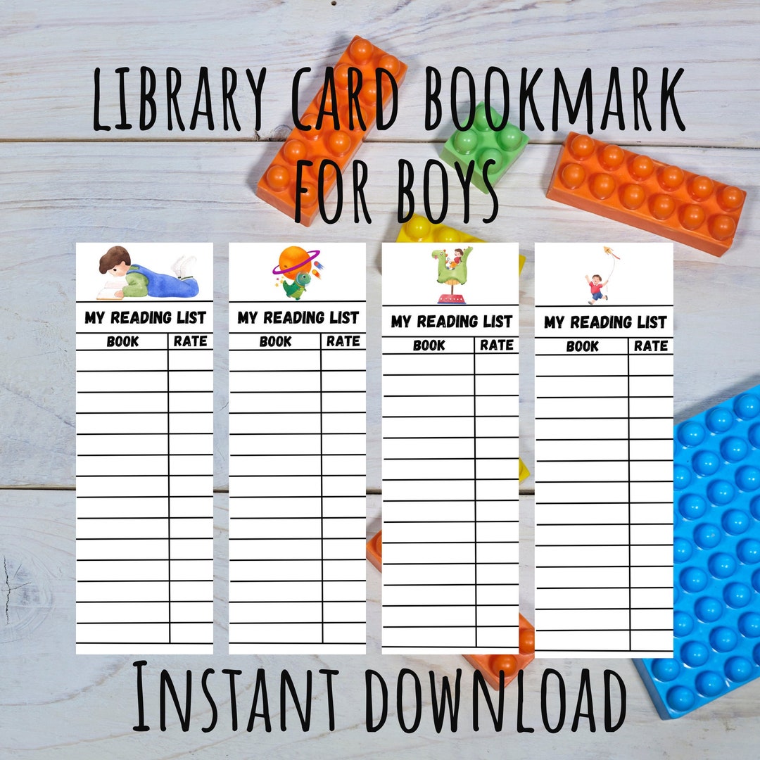 Library Card Bookmarks for Boys Book Gift Printable - Etsy