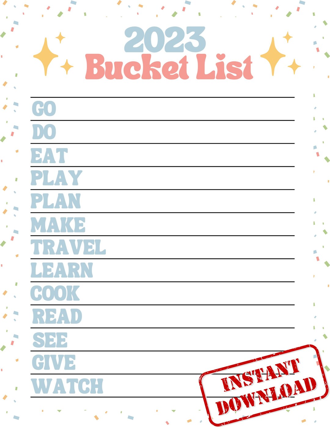 New Years Bucket List Printable New Years Eve New Years Etsy