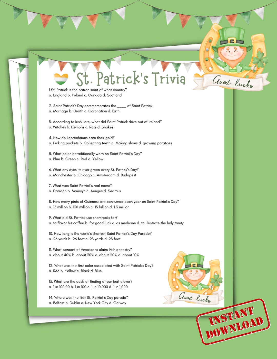 St Patrick's Day Trivia Game St Patrick's Trivia