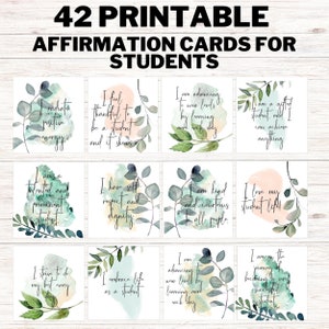 42 Positive Affirmationskarten für Studenten, Vision Board Printables, Gesetz der Anziehung, Studentenmanifestation, Studentenselbstpflege, DIGITAL