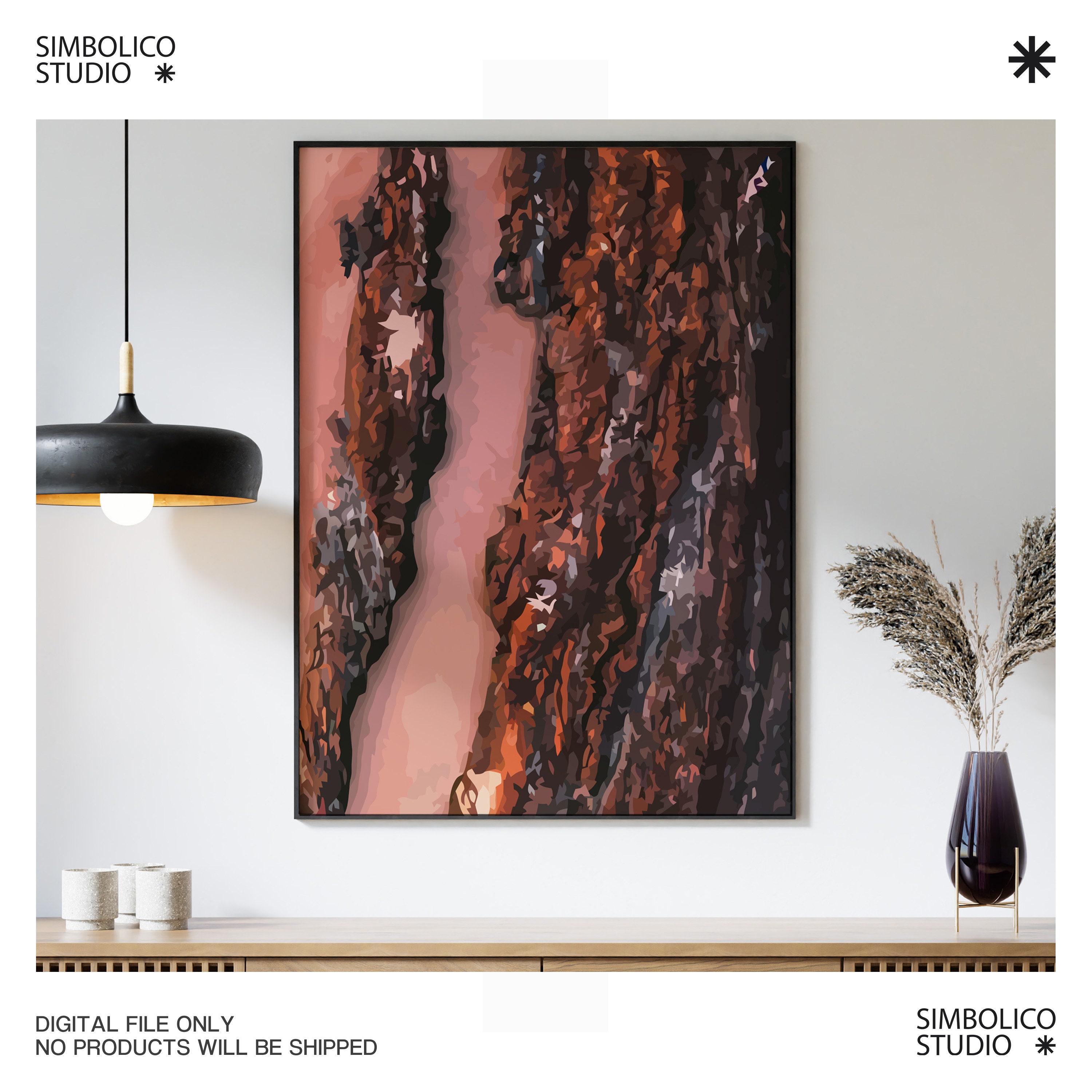 Rocky Cliff With Swimmers Abstract Printable Artwork Colorful Home ...