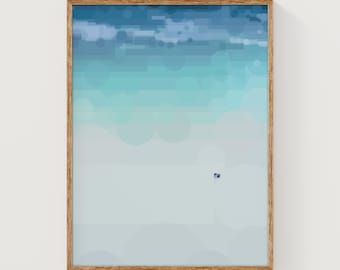 Open Ocean in Blue and Teal, Japandi Ocean Wall Art, Ocean From Above Art, Geometric Wave Print, Geometric Wave Art, Geometric Poster