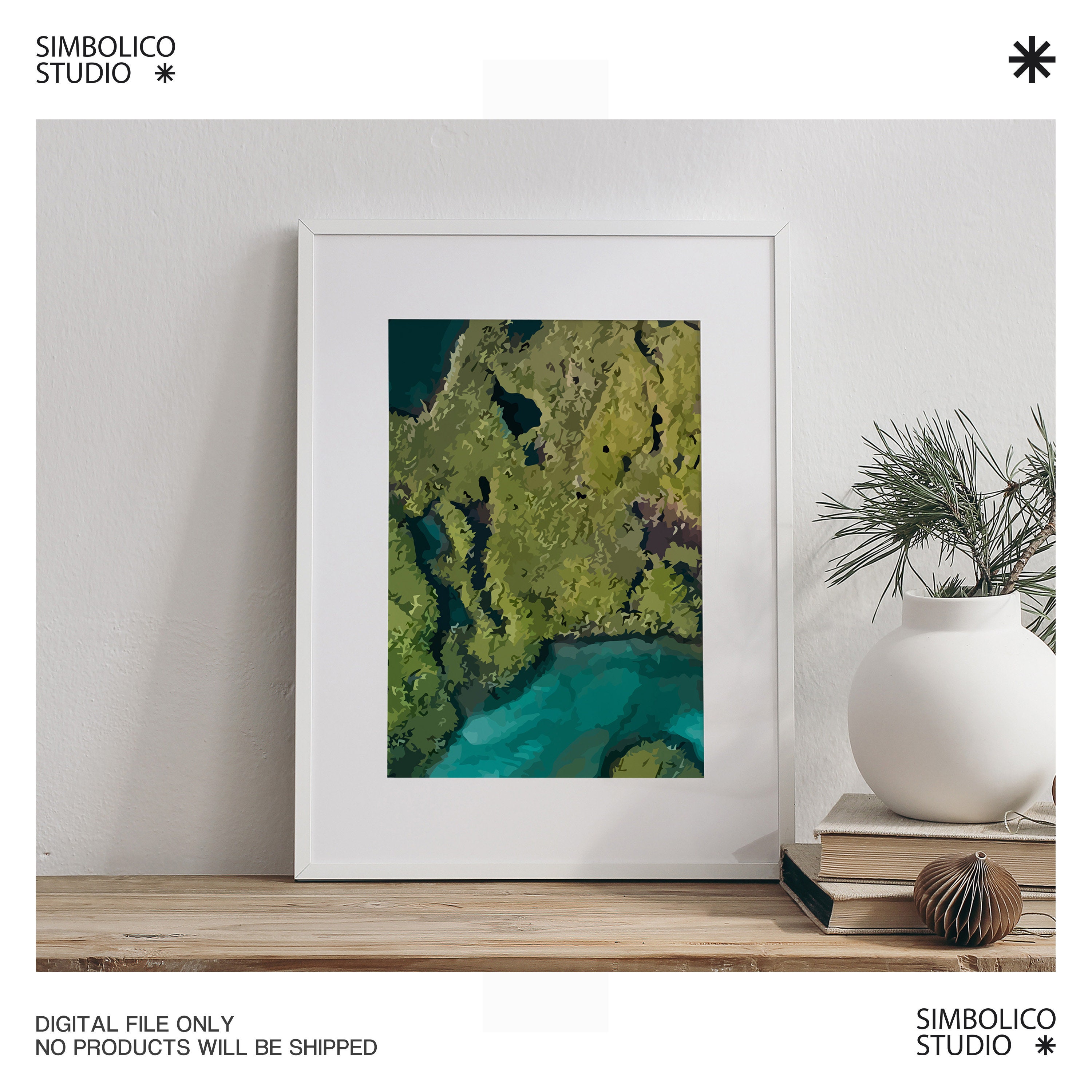 Vibrant Waterways and Greenery Abstract Printable Artwork Colorful Home ...