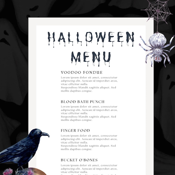 Halloween Menu Template, EDITABLE Menu, Halloween Menu, Halloween party dinner, Menu cards, Digital File, Instant download