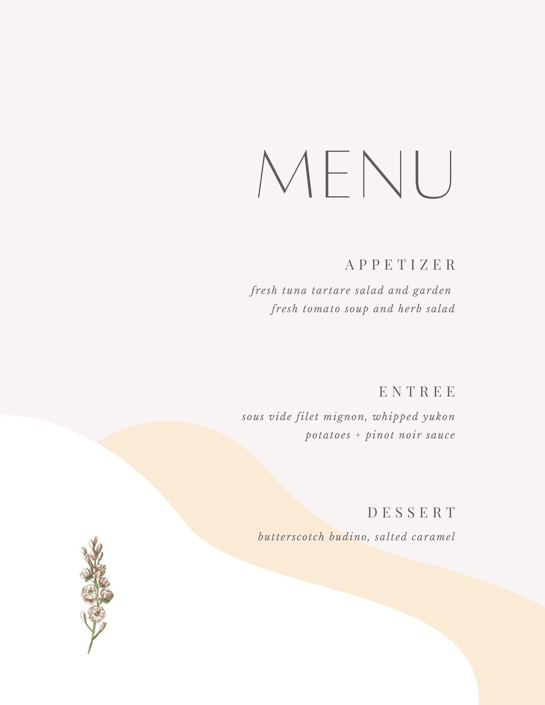 Aesthetic Menu Template I Printable Dinner Menu I Pastel Neutral Menu I