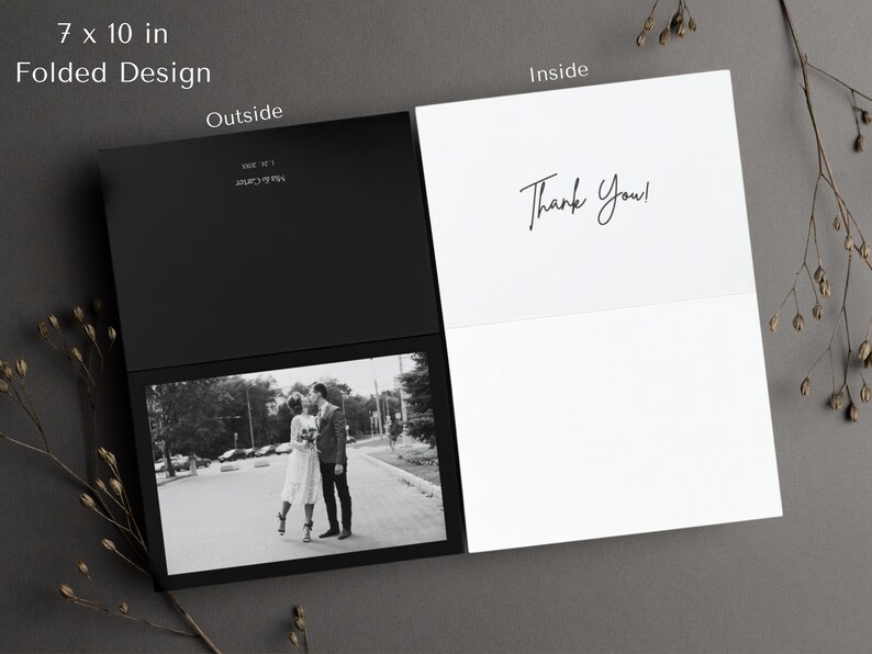 5x7 Wedding Thank You Card Template Set Timeless Photo DIY Black Paper