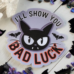Bad Luck Black Cat Vinyl Sticker | Halloween Season Kitty Gang Waterproof Laptop Decal | Cat Themed Gifts for Rockabilly Cat Lovers