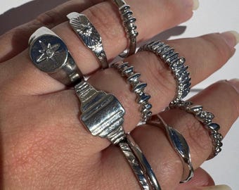 10pcs stackable rings set | star rings, gemstone and rhinestone rings, signet rings, silver, gold, layered rings aesthetic, crystal, band