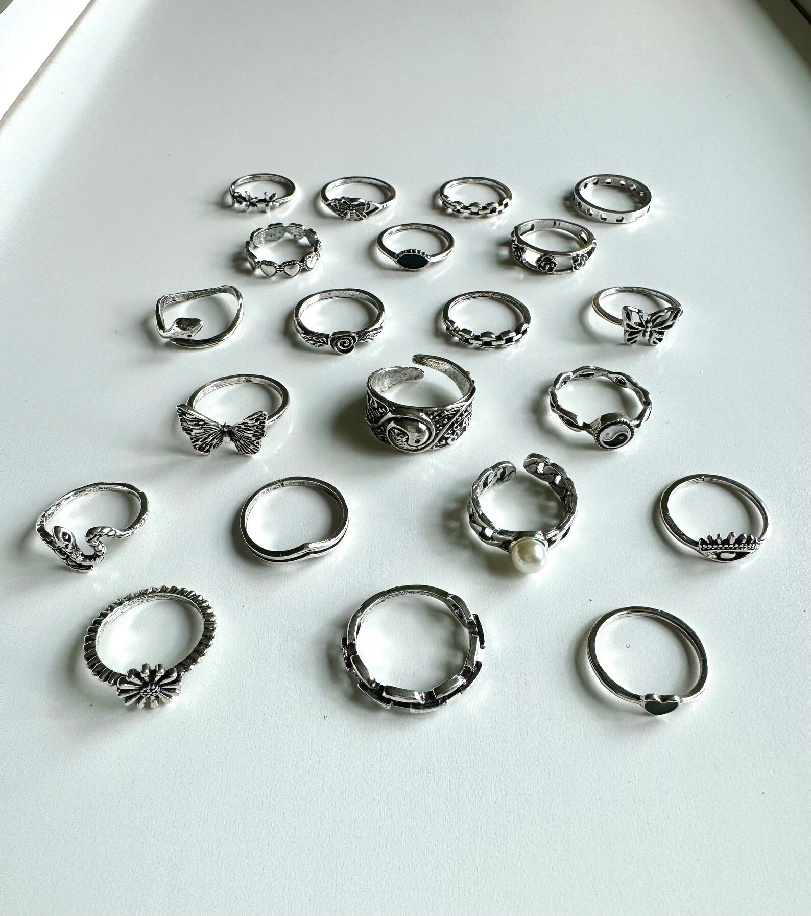 21pcs Stackable Rings Set | Multi Design Rings, Yin Yang, Black Rings ...