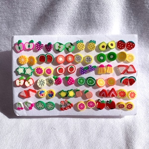 Fruit stud earrings | fruit earring sets, apple, pineapple, grape, avocado, strawberry, watermelon, lemon, kiwi, lime, cherry, and more