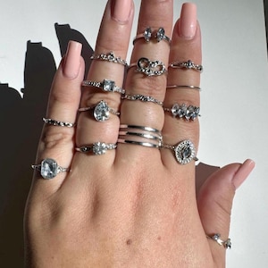 15pcs stackable rings set | gemstone and rhinestone rings, boho, amor rings, princess, silver, layered rings aesthetic, crystal, midi, gift