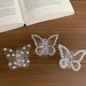 Pearl and holographic design butterfly hair claw clip | butterfly hair clip, pearl clip, holographic clip, unique hair claw, pearl hair claw