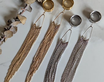 Silver or Gold Elegant tassel dangle gauges dangle plugs holiday bridal