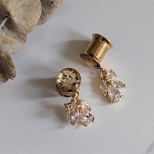 Small dainty crystal dangle gauges dangle plugs Bridal holiday special occasion