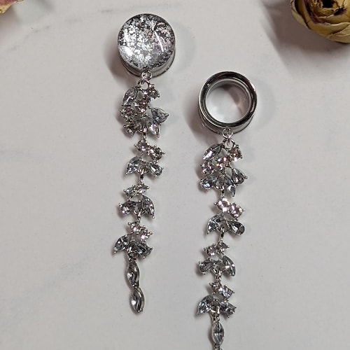 Jauges Crystal Dangle Plugs nuptiales en acier inoxydable