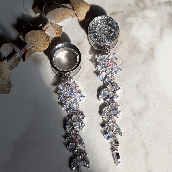 Beautiful Crystal dangle gauges dangle plugs Bridal holiday special occasion