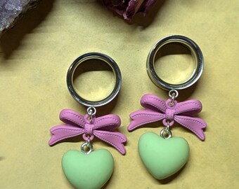 Neon Green Heart Dangle Gauges dangle plugs